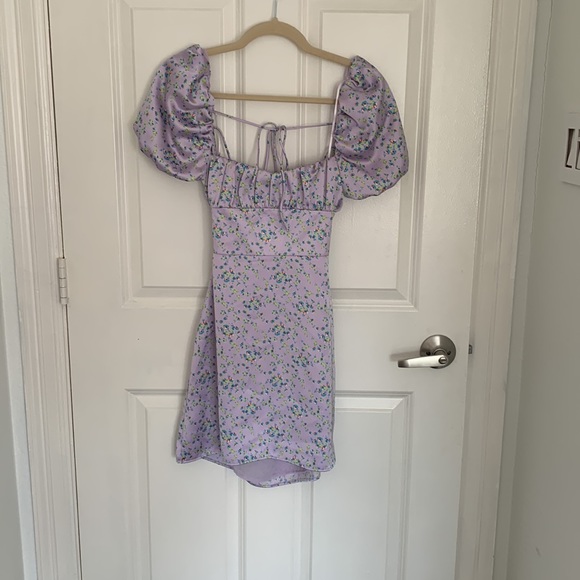 Zara NWT Printed Floral Lace Up Satin Dress Purple - Picture 6 of 8